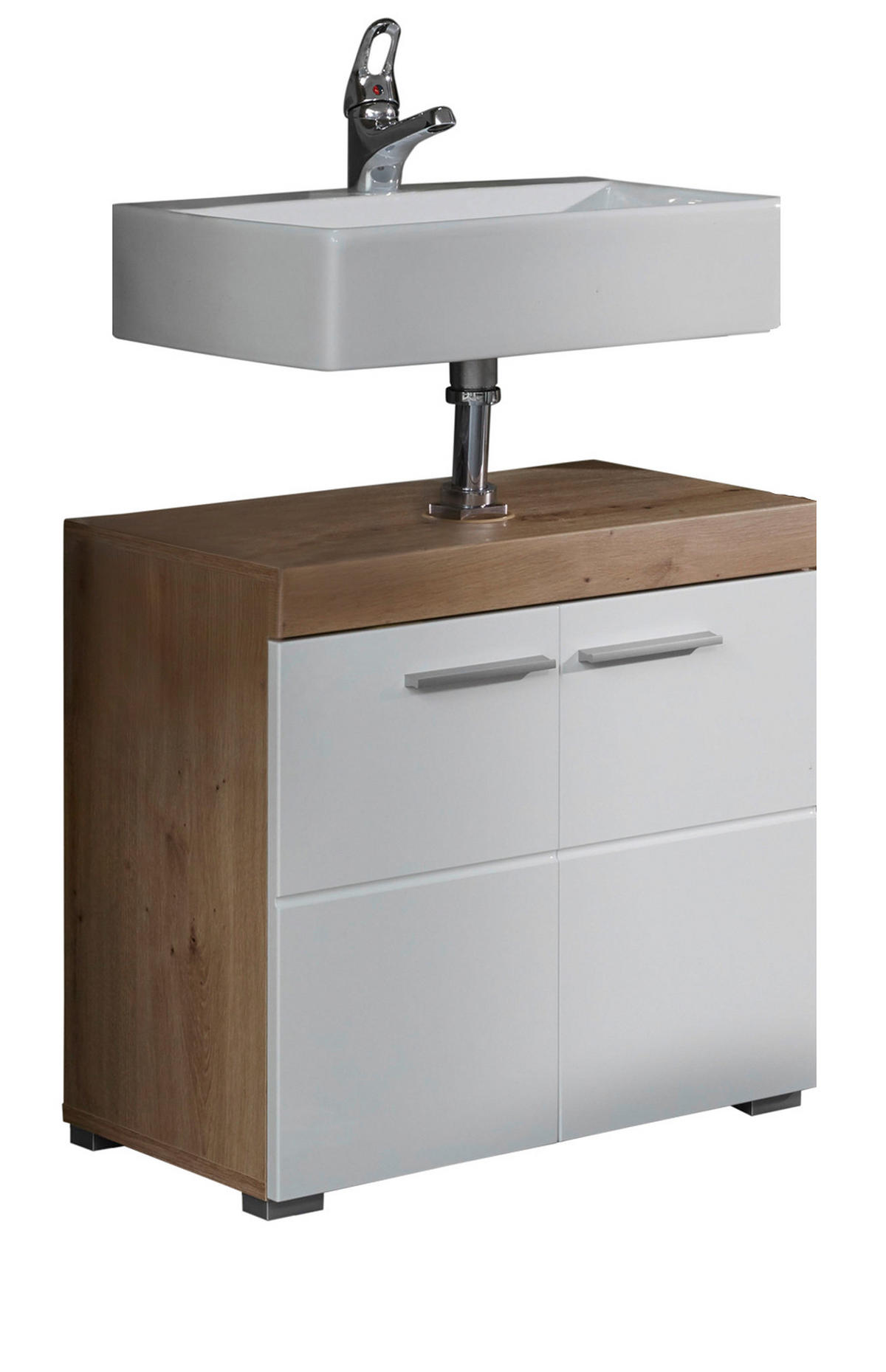 WASCHBECKENUNTERSCHRANK weiß Hochglanz, Eiche Badschrank 60 x 56 cm - Eichefarben/Weiß, Holzwerkstoff/Kunststoff (60/56/34cm) - Top.Furn