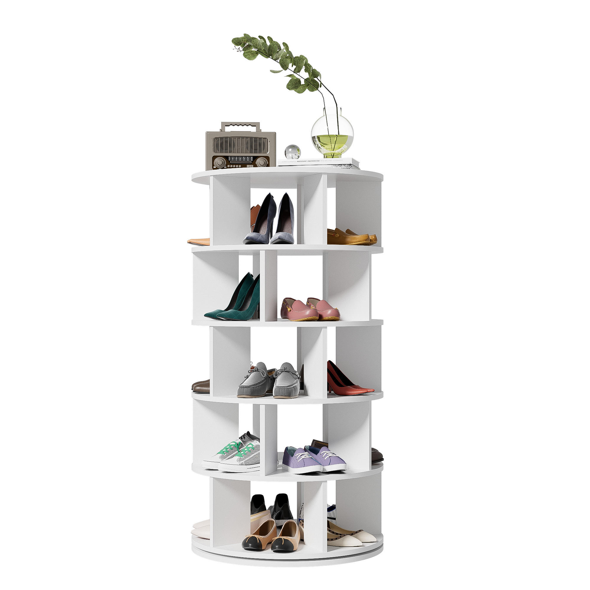 SCHUHREGAL drehbar Weiß rund 5 Ebenen 115cm modern - Weiß, Holzwerkstoff (60/115/60cm) - FLIEKS
