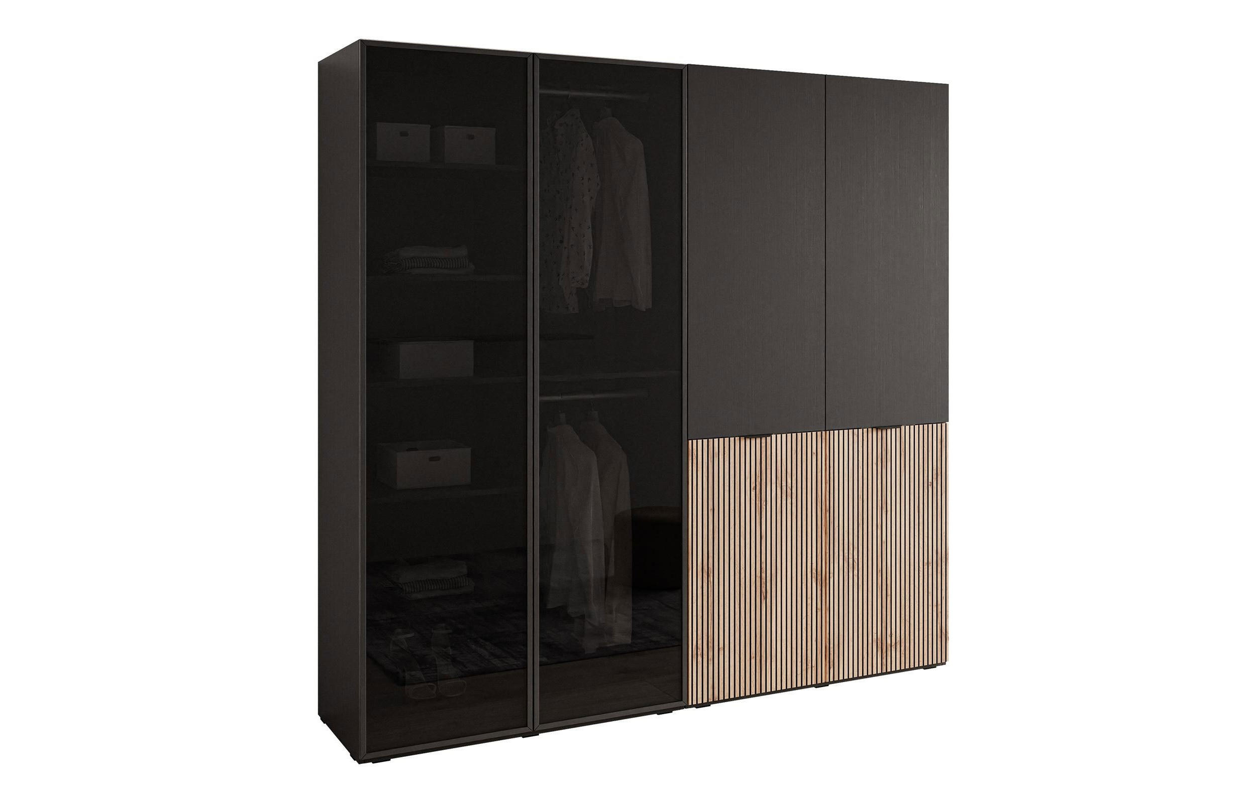 Lookway Kleiderschrank Schwarz, Eiche Wotan 202x200x49 cm