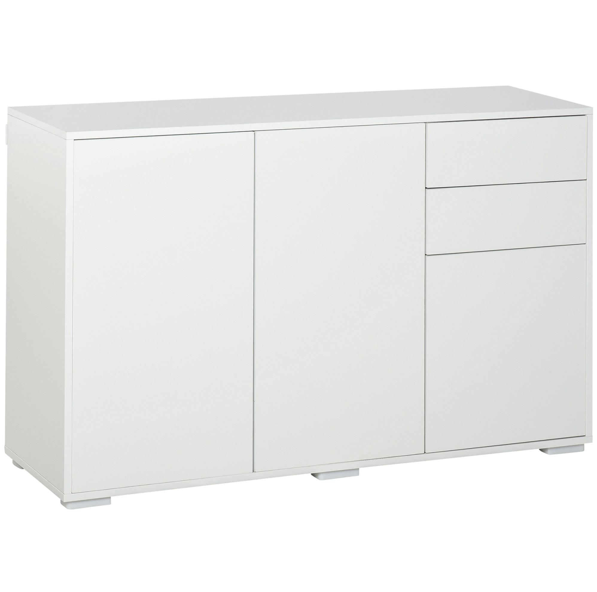 SIDEBOARD 117/36/74 cm weiß aus MDF mit Schubladen und Druckmechanismus - Weiß, Holzwerkstoff (36/74/117cm) - OKWISH