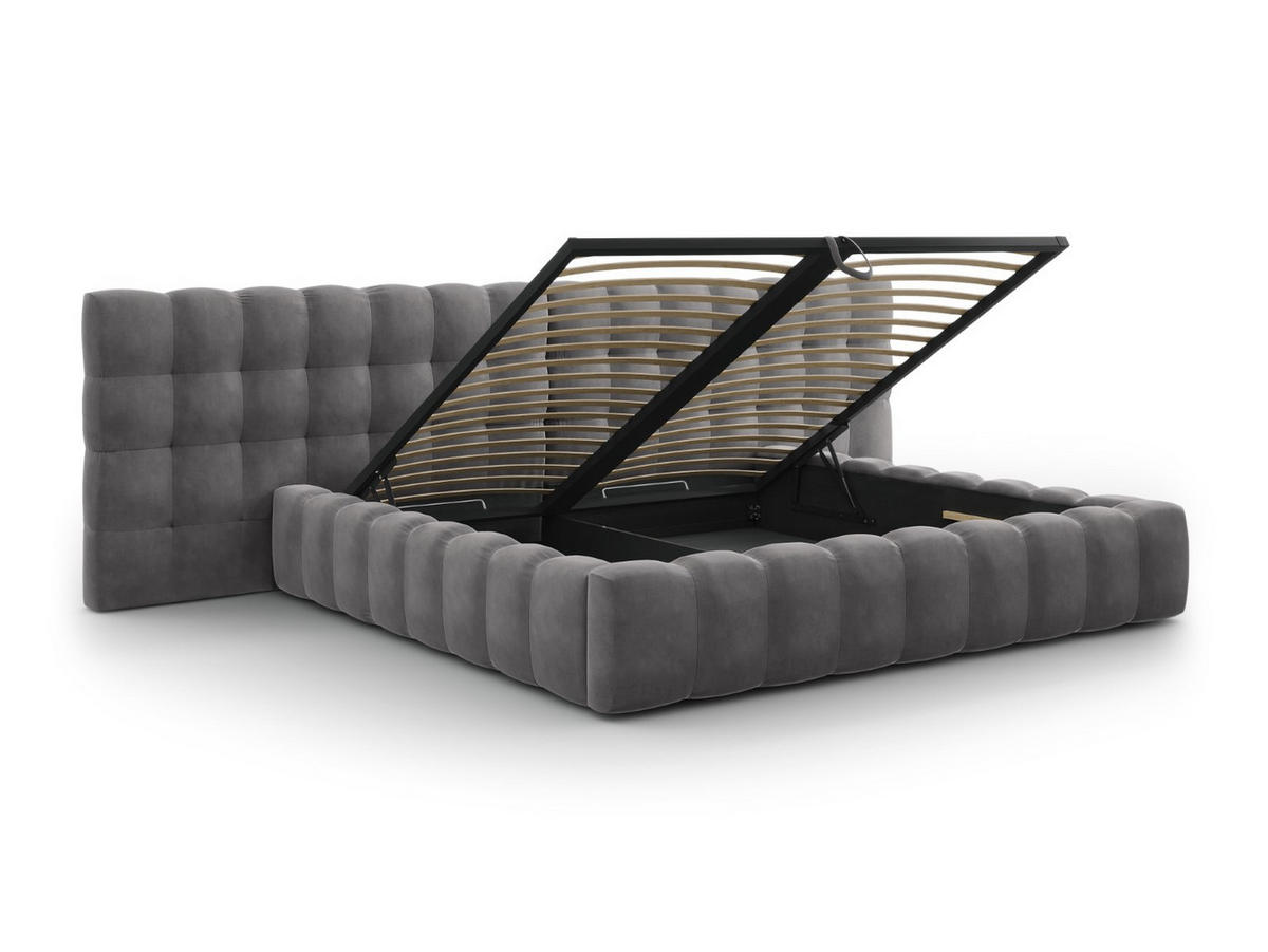 BETT mit Bettkasten und Doppelkopfteil Mamaia aus Samt grau 200x200cm - Grau, Textil (200/200cm) - Micadoni
