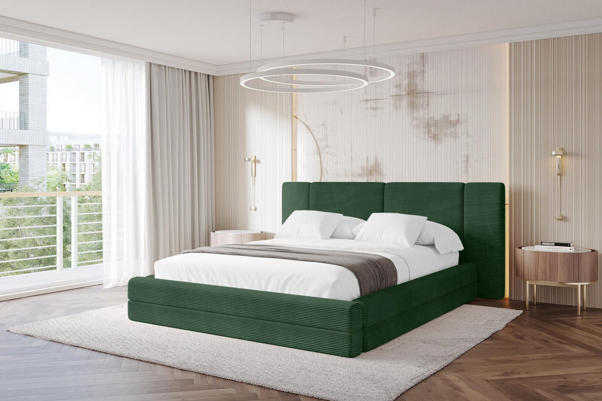 POLSTERBETT mit Bettkasten und Lattenrost, Bett mit Matratze H3/H4 - TEVO 160x200 Grün - Grün, Holzwerkstoff/Textil (160/200cm) - ALTDECOR
