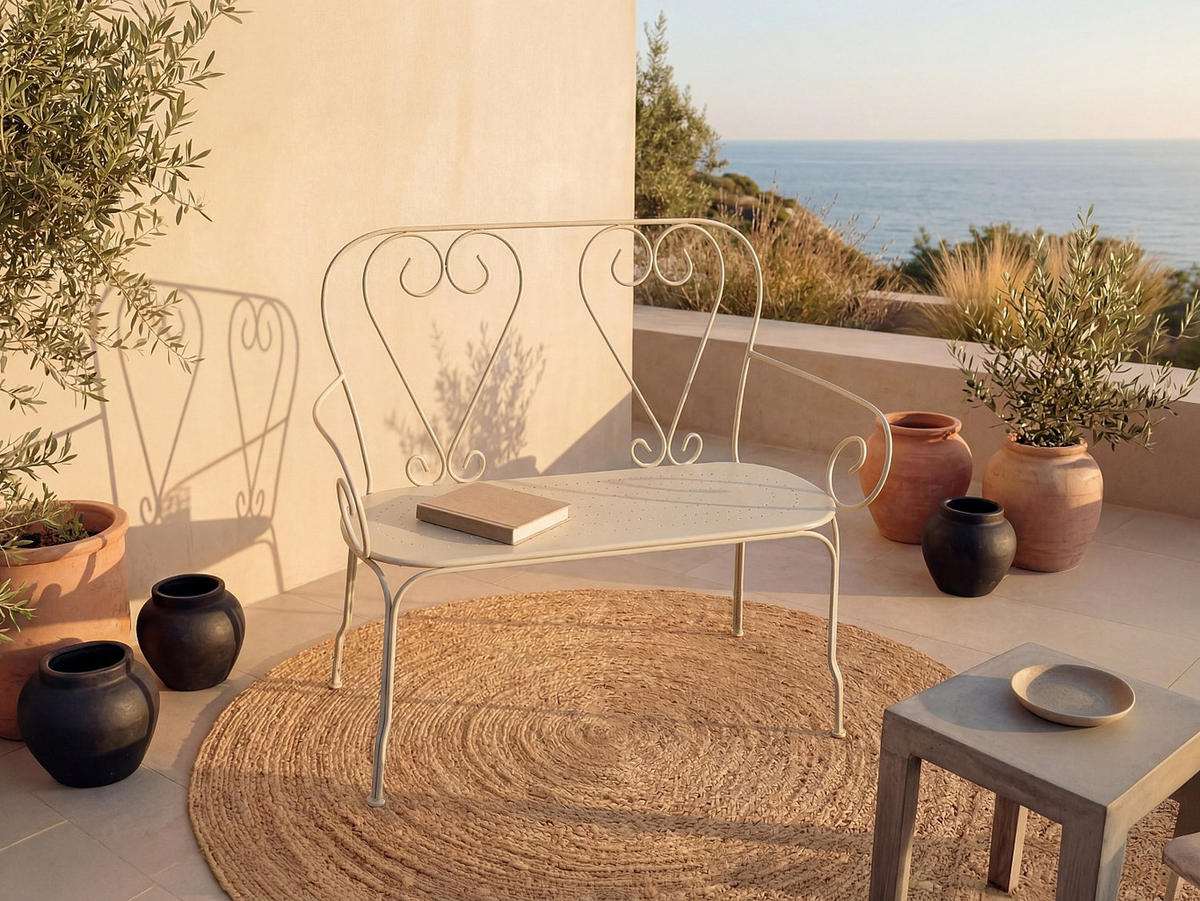GARTENBANK - 2 Personen - Metall - Beige - - Beige, Metall (103/92/47cm) - Vente-Unique
