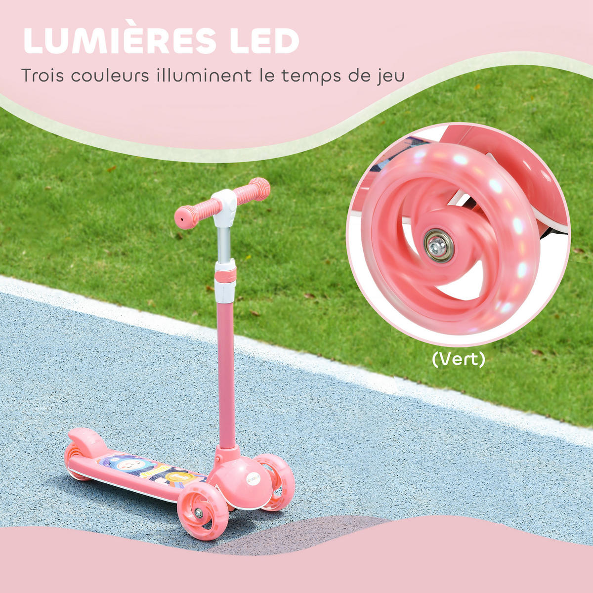 KINDERSCOOTER DE-16956 3 Räder mit LED-Leuchten Rosa - Pink, Kunststoff (52/29/76cm) - ComfortXL