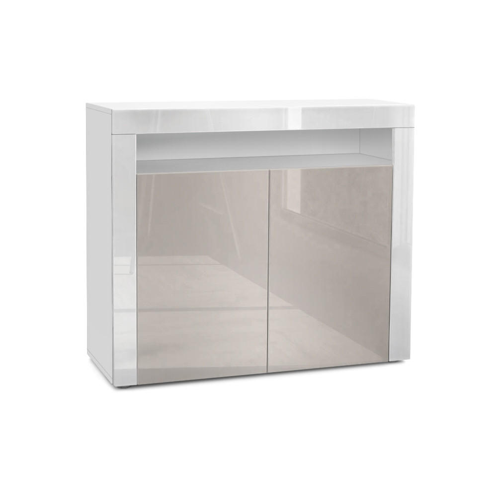 KOMMODE Valencia Sandgrau Hochglanz / Weiß Hochglanz - Sandfarben, Holzwerkstoff (108/92/40cm) - Vladon