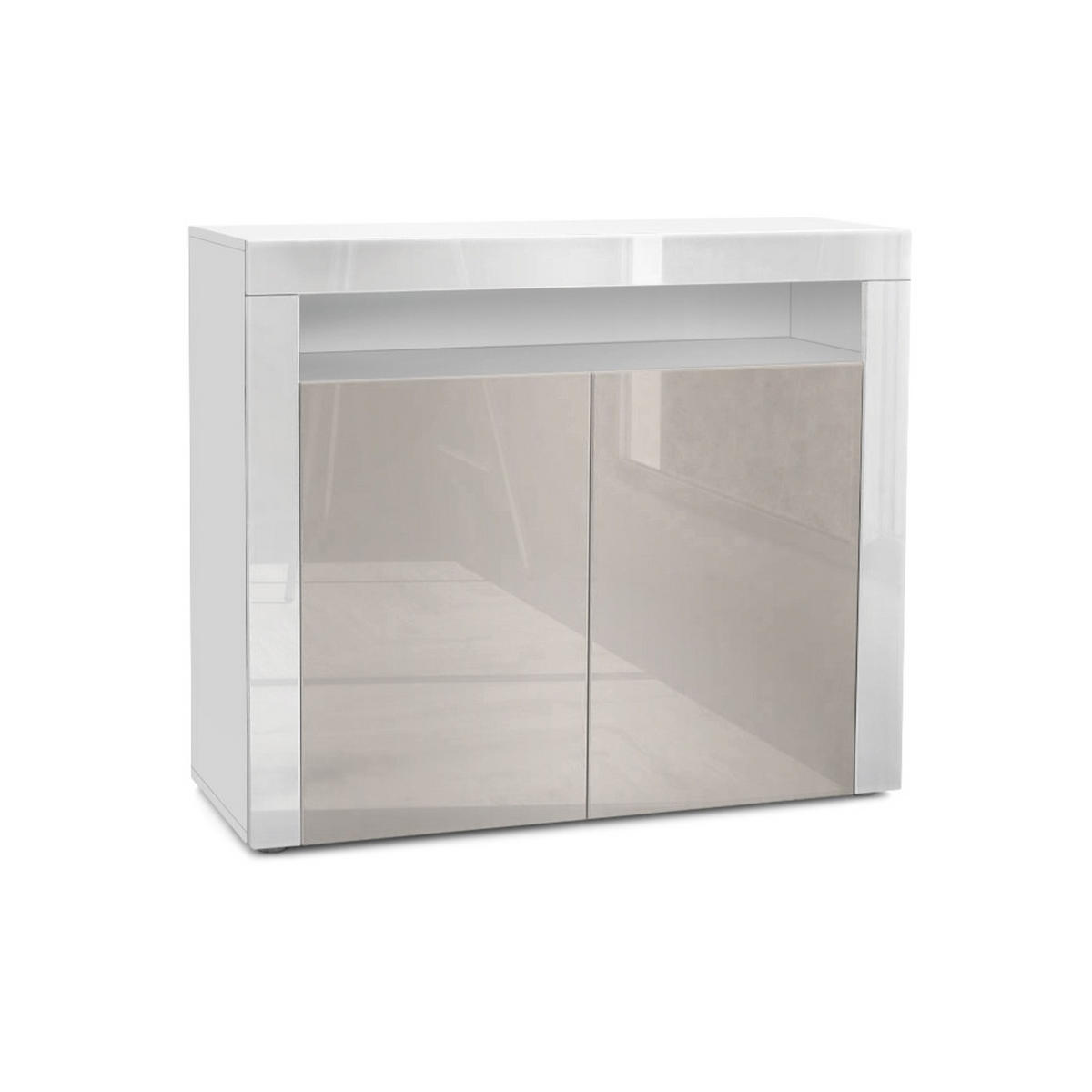 KOMMODE Valencia Sandgrau Hochglanz / Weiß Hochglanz - Sandfarben, Holzwerkstoff (108/92/40cm) - Vladon