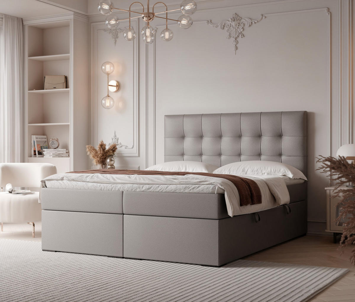 BOXBETT IMPERIAL 200/200 cm, in Grau, mit Matratze und Topper - Grau, Holzwerkstoff/Textil (200/200cm) - Idohome