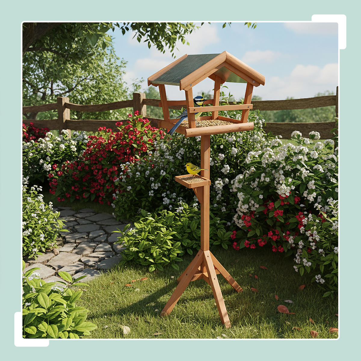 VOGELFUTTERHAUS - Orange, Holz/Metall (36/121/30cm) - Relaxdays