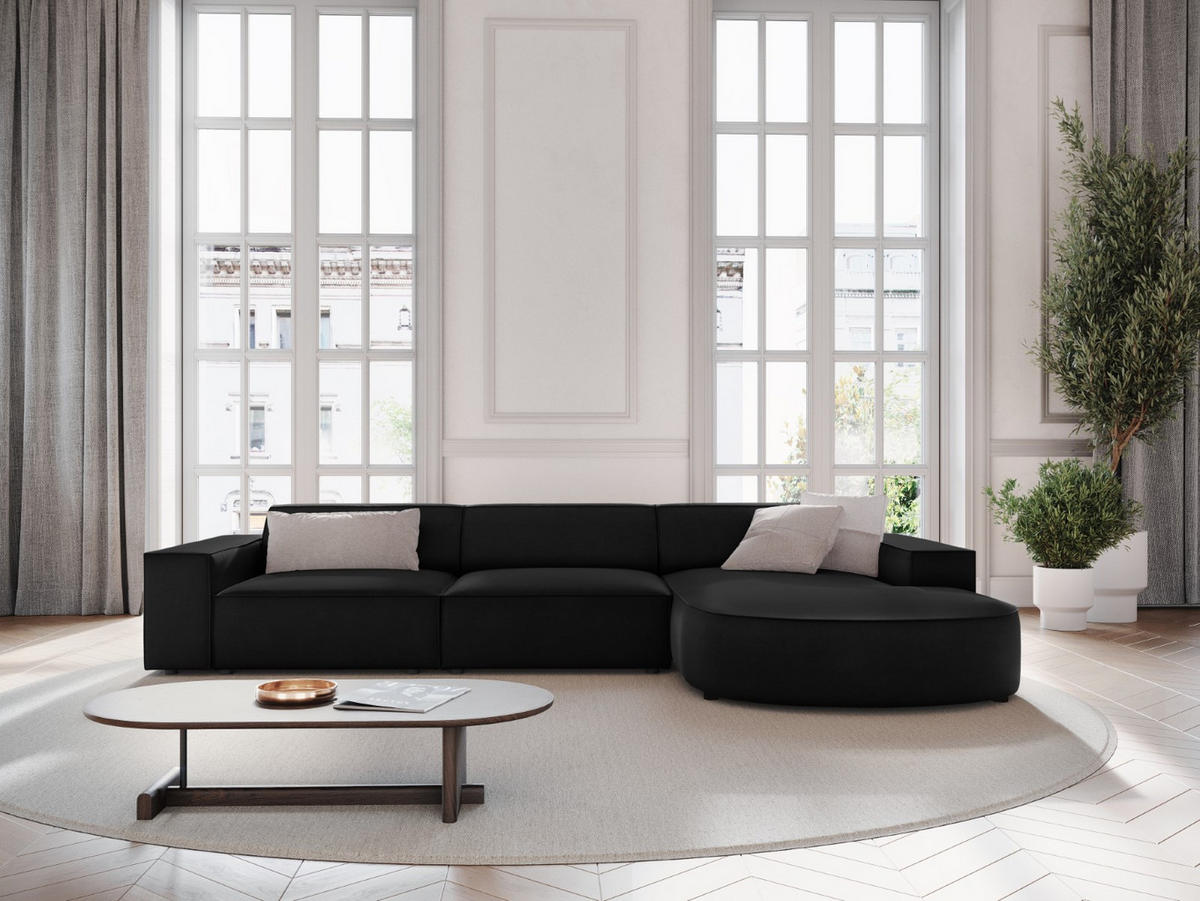 ECKSOFA rechts Jodie aus Samt schwarz 4 Sitzplätze - Schwarz, Textil (166/284cm) - Micadoni