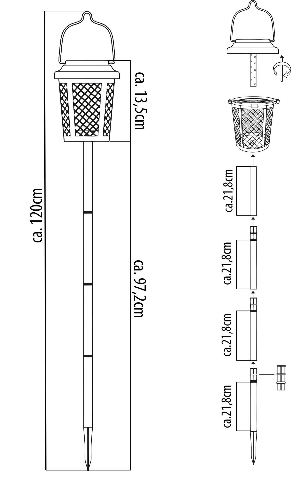 SOLAR-GARTENLEUCHTE-TISCHLAMPE - 2-in-1 mit Dämmerungssensor und Flammeneffekt für Innen und Außen, 120cm hoch, 8h Laufzeit, schwarz - Schwarz, Kunststoff (12/120/12cm) - Northpoint
