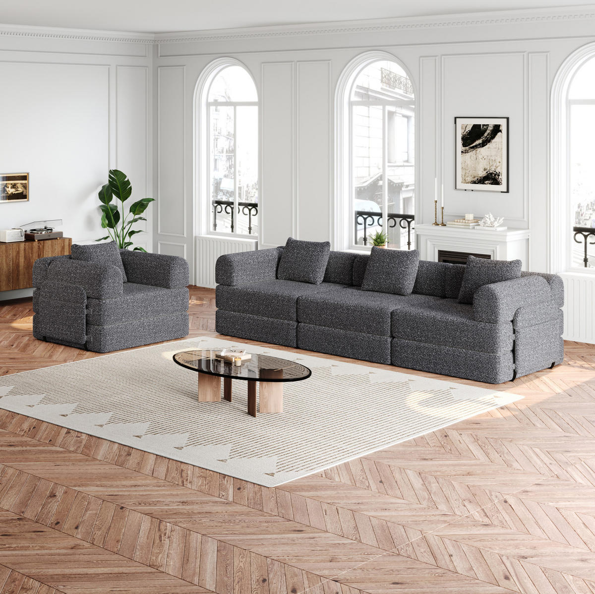 SCHLAFSOFA 2-in-1 Chenille Grey - Grau, Kunststoff (91.4/69.8/367.6cm) - Meubliv