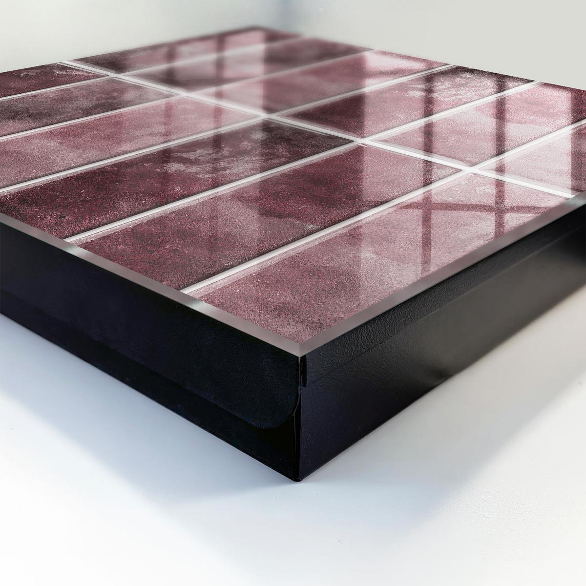 SCHLÜSSELBOX Schwarz 30x30 cm- Türöffnung nach rechts - Burgunderfarbene Fliesen - Bordeaux, Metall (30/30/5cm) - TULUP