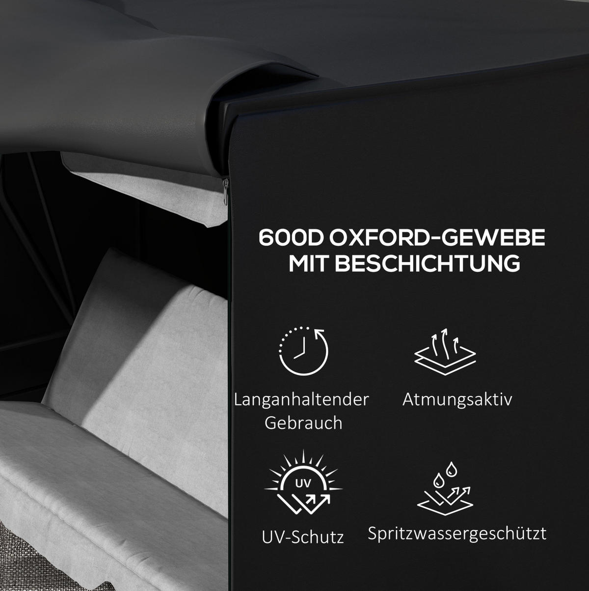 HOLLYWOODSCHAUKEL mit Abdeckung aus Polyester 205x124x164 cm Schwarz mit Reißverschluss - Schwarz, Textil (124/164/205cm) - Modfu