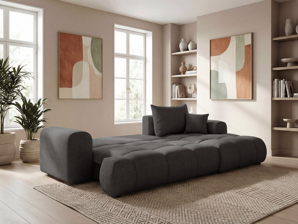 ECKSOFA MILANO mit Schlaffunktion und Bettkasten Dunkelgrau - Dunkelgrau, Holzwerkstoff/Kunststoff (250/90cm) - Idohome