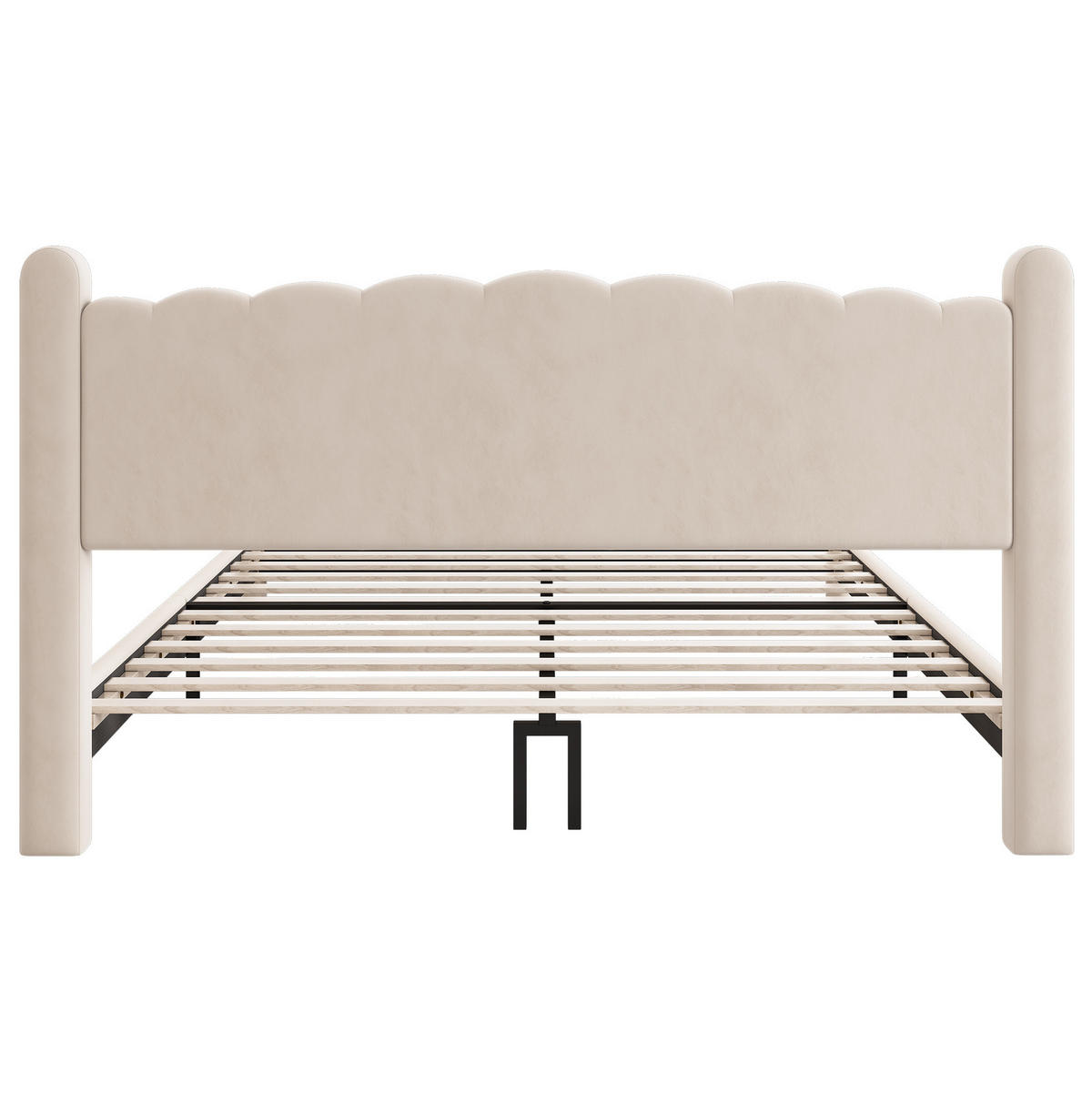 ČALOUNĚNÁ postel 160/200 cm béžová ze sametu s vlnitým čelem a lamelovým roštem - béžová, textil (160/200cm) - OKWISH