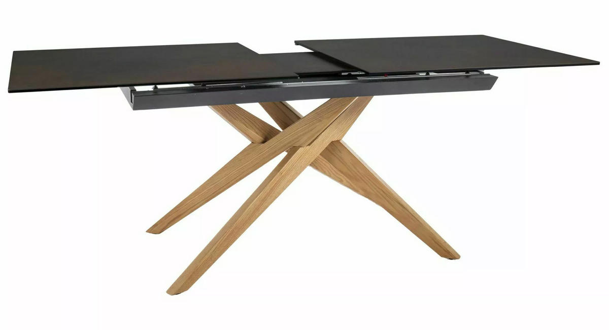 ESSTISCH Loreto Rostfarben / Eiche Natur 180-230 / 90 / 76cm - Schwarz/Braun, Holz/Keramik (90/230/76cm) - Feldmann-Wohnen