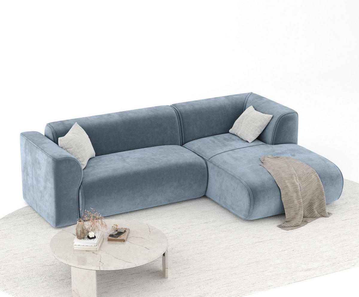 ECKSOFA Melani Blau Samtstoff - Rechts Seite - Blau/Schwarz, Holz/Holzwerkstoff (162/256cm) - Maison de Reve