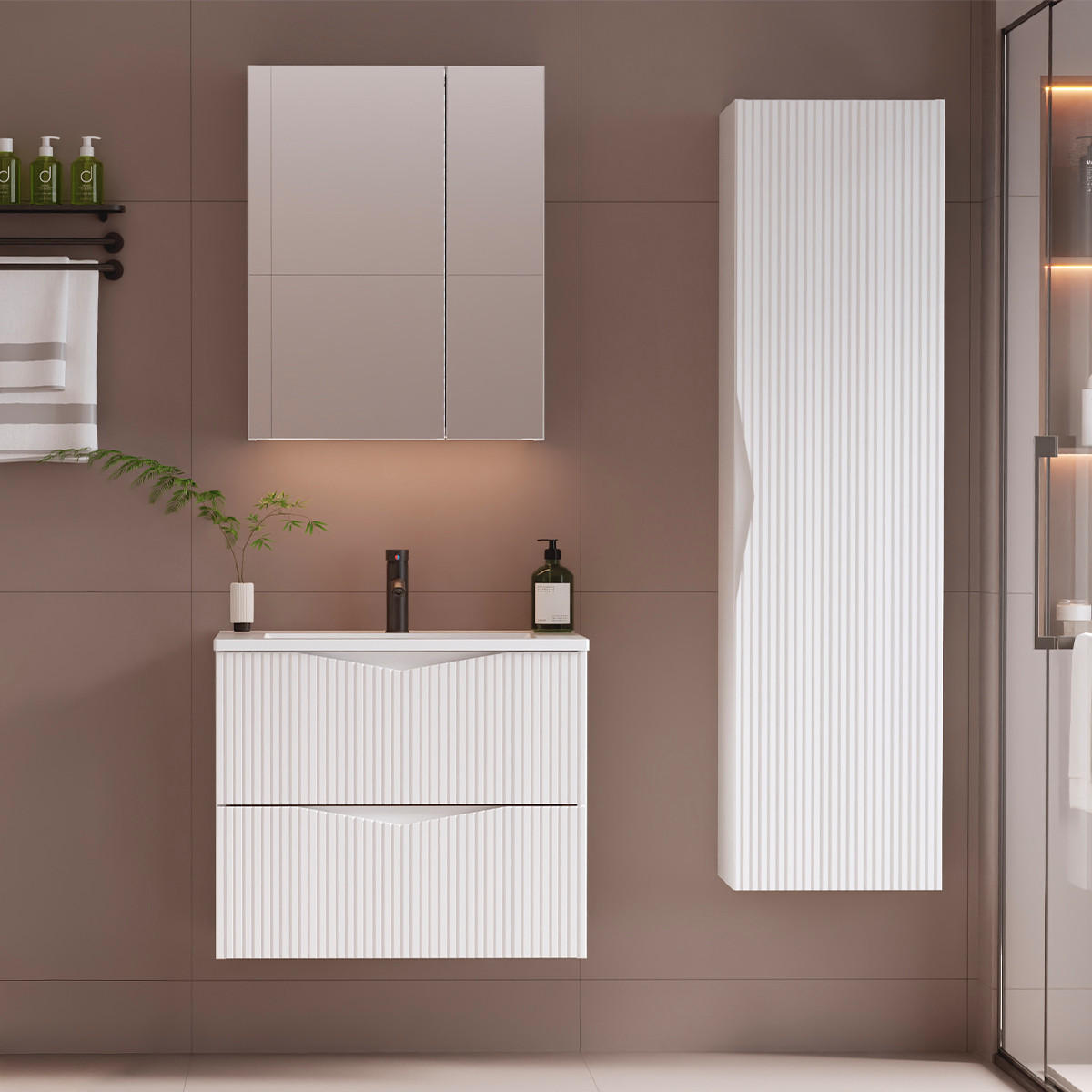 BADMÖBEL Tao 2er-Set Weiß - Weiß, Holzwerkstoff (60/50/45.8cm) - Petits-meubles