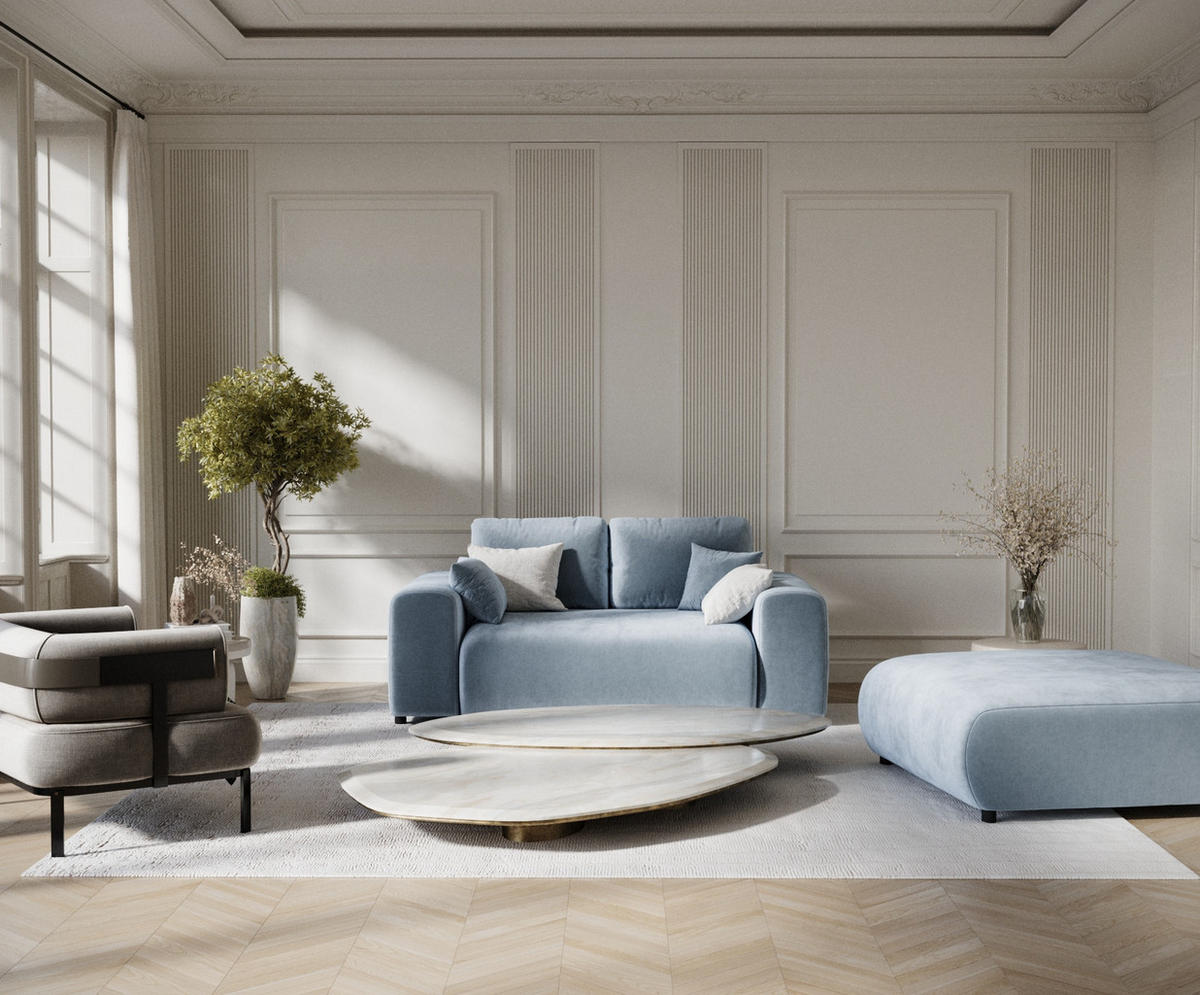 2-SITZER-SOFA Zanzibar Blau Grau Samtstoff - Blaugrau/Schwarz, Holz/Holzwerkstoff (178/79/108cm) - Maison de Reve