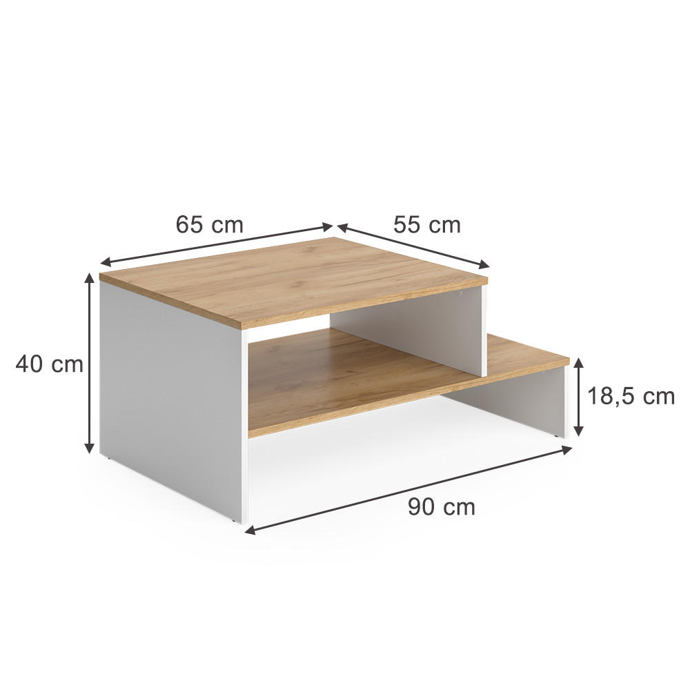 COUCHTISCH Amely Goldkraft Eiche/Weiß 90 x 55 cm mit Regal - Honigeiche/Weiß, Holzwerkstoff (55/90/40cm) - Vicco