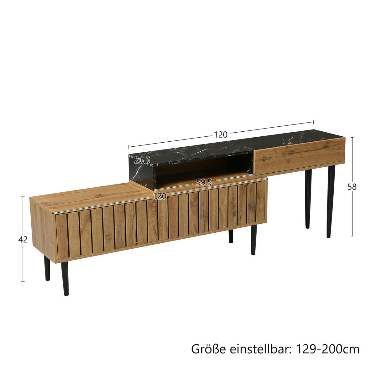 TV ormarić prirodna boja drva od MDF-a s policama i željeznim nogama - prirodne boje, drvni materijal (240/58/22cm) - OKWISH
