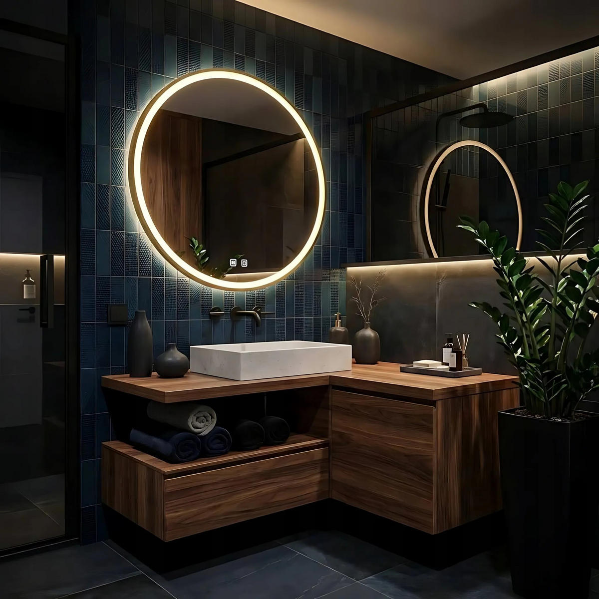 SPIEGEL Rea Led 70cm Mmj Gold - Goldfarben, Glas (70/70/4cm) - REA