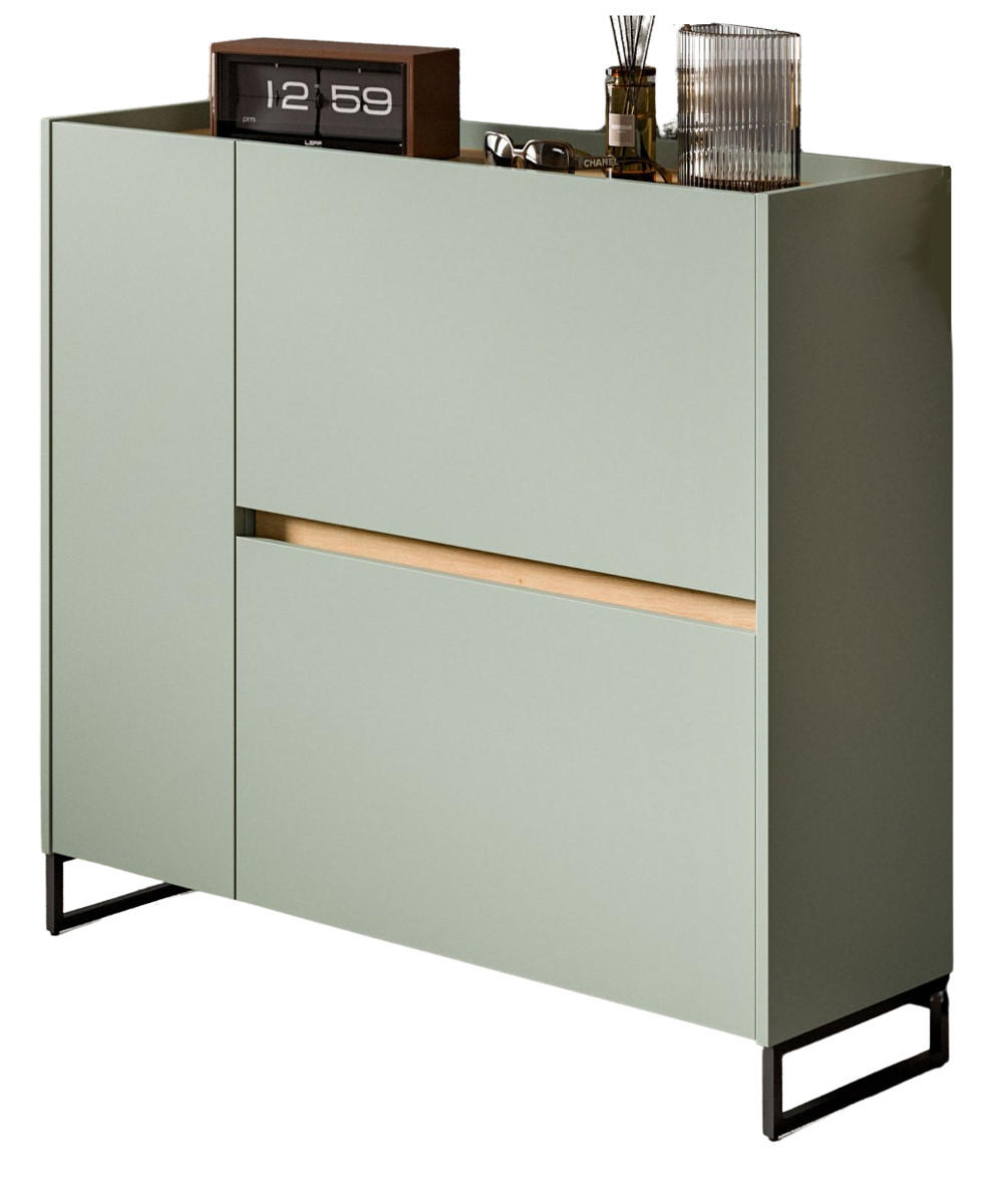 SCHUHKIPPER Salbei grün, Artisan Eiche 110 x 94 cm, Schuhschrank mit Soft-Close - Salbeigrün/Schwarz, Holzwerkstoff/Metall (110/94/32cm) - Inn.Furn