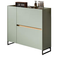 SCHUHKIPPER Salbei grün, Artisan Eiche 110 x 94 cm, Schuhschrank mit Soft-Close - Salbeigrün/Schwarz, Holzwerkstoff/Metall (110/94/32cm) - Inn.Furn