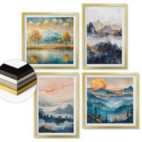 WANDBILDER 4er Set - 50x50 cm & 40x60 cm Goldrahmen - Gemalte Abstraktionen der Natur - Goldfarben, Kunststoff (50/50cm) - ArtPrintCave