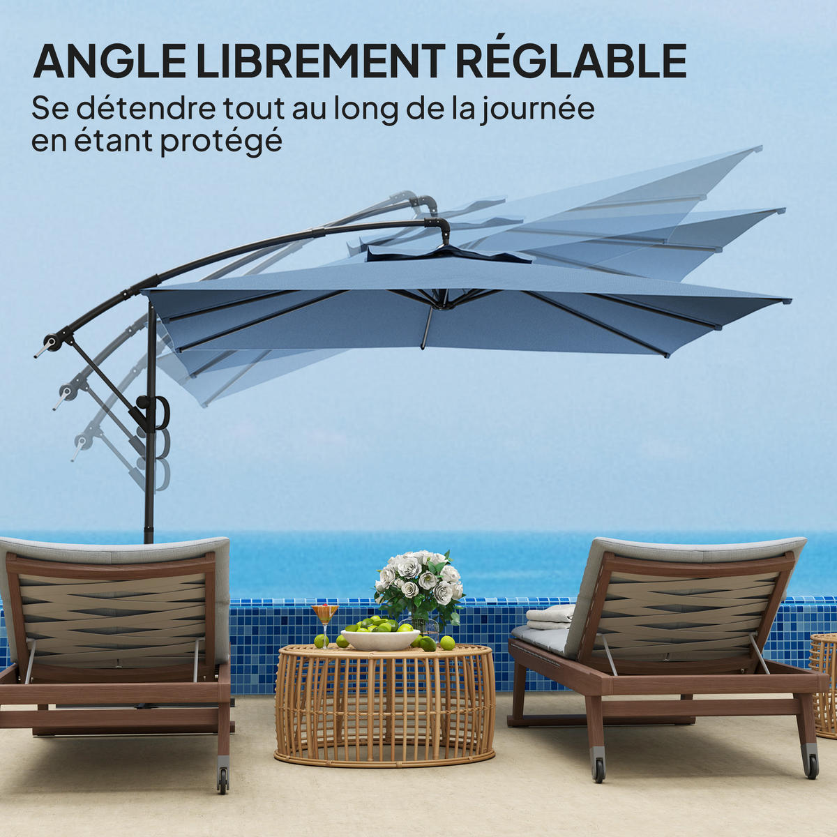 AMPELSCHIRM Blau 293/370/255 cm - Blau, Textil (300/325cm) - PANGIVO