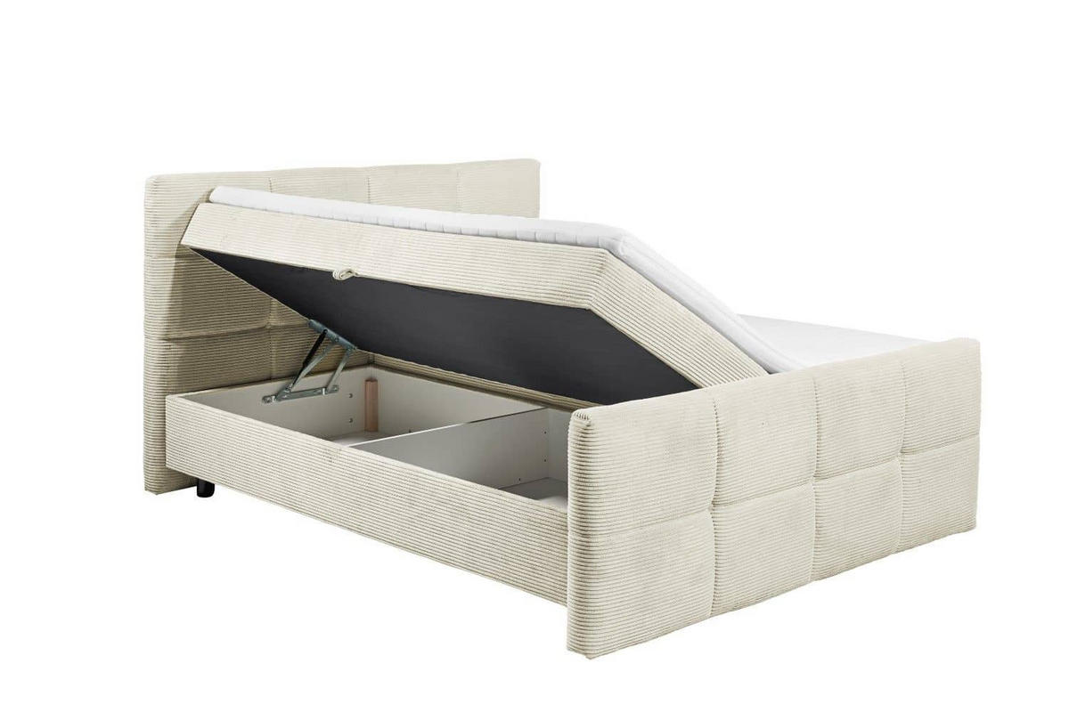 BOXBETT Breitcord, 7-Zonen-Tonnentaschen-Federkernmatratze, HR-30 Topper, Bettkasten - Beige/Creme, Holz/Kunststoff (180/200cm) - ed exciting design