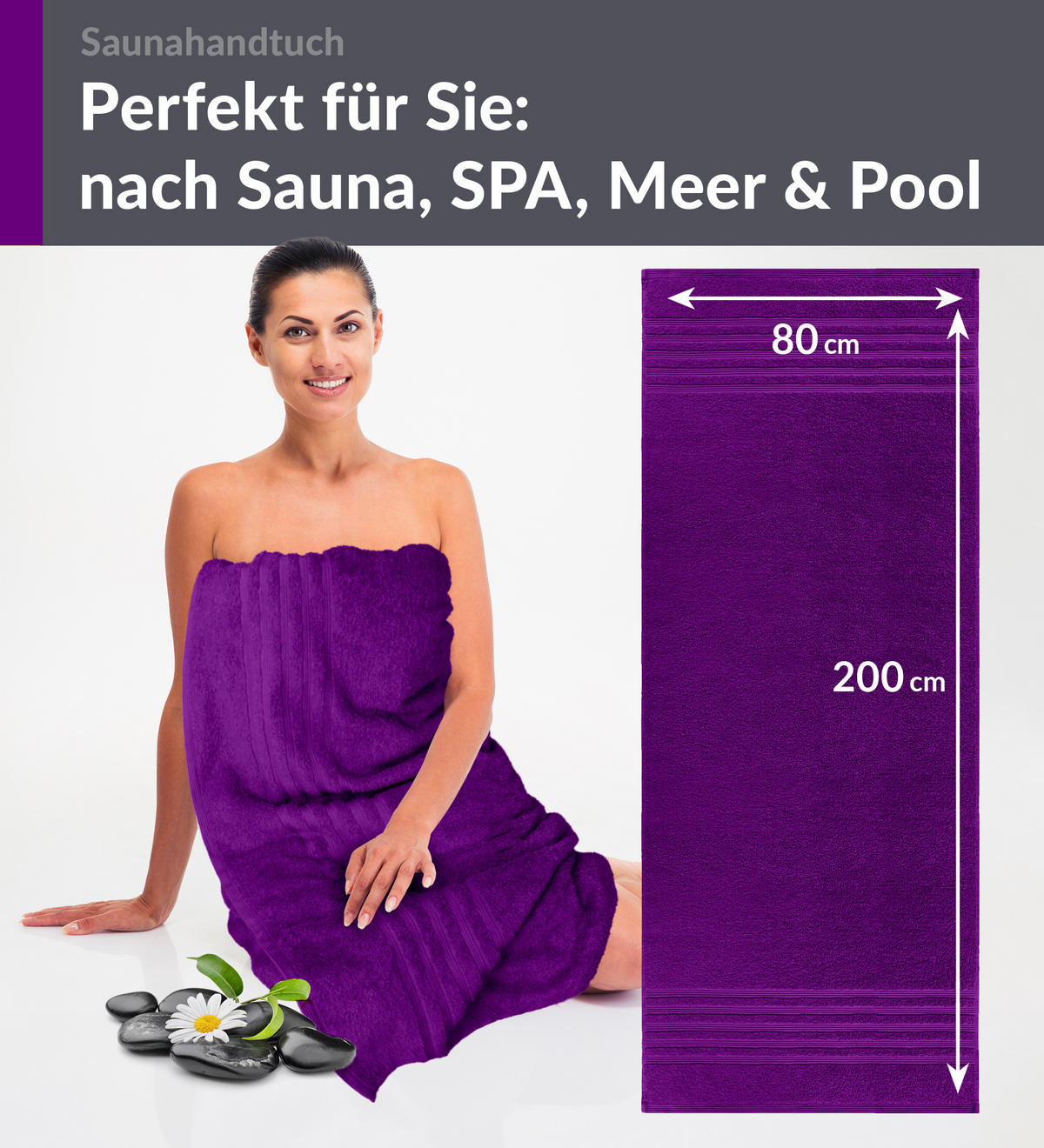 SAUNATUCH 80x200 cm 2er Set London Aubergine Lila - Aubergine, Textil (80/200cm) - Lashuma