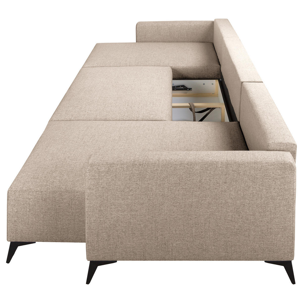 WOHNLANDSCHAFT - Schwarz/Grau, Textil (382/81/148cm) - home24