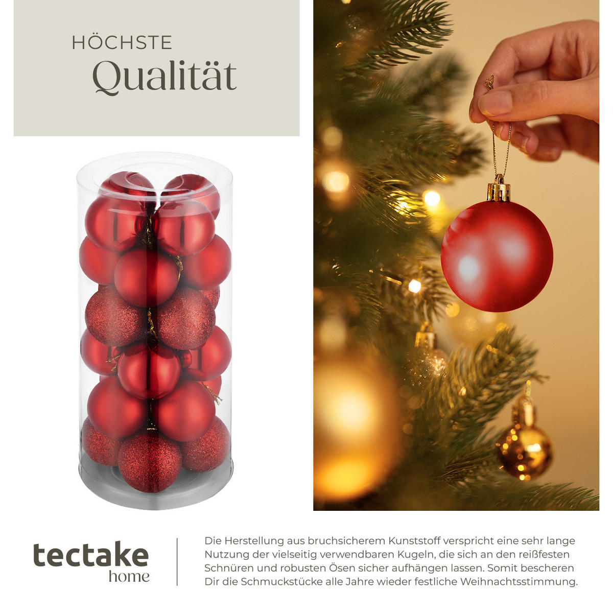WEIHNACHTSKUGELN ,Durchmesser 4 cm,rot - Rot, Textil (4/4/4cm) - tectake