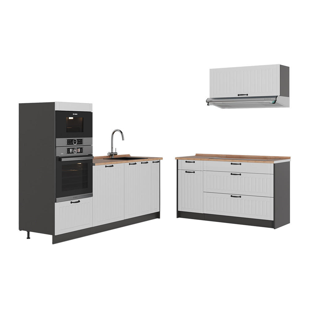 KUCHYŇA Fame-Line, Biely vidiecky dom/antracitová, 340 cm, AP Oak - biela/antracitová, kompozitné drevo (340/153.6/60cm) - Vicco