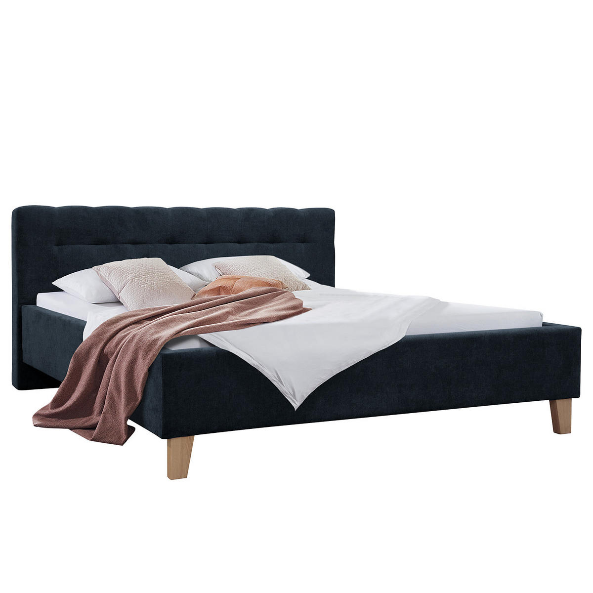 POLSTERBETT - Samt - Dunkelblau, Holz/Textil (180/200cm) - home24