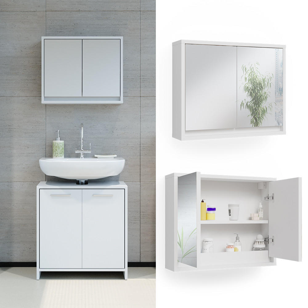 BADSPIEGELSCHRANK Mila Weiß 55 x 45 cm - Weiß, Holzwerkstoff (55/45/14cm) - Vicco