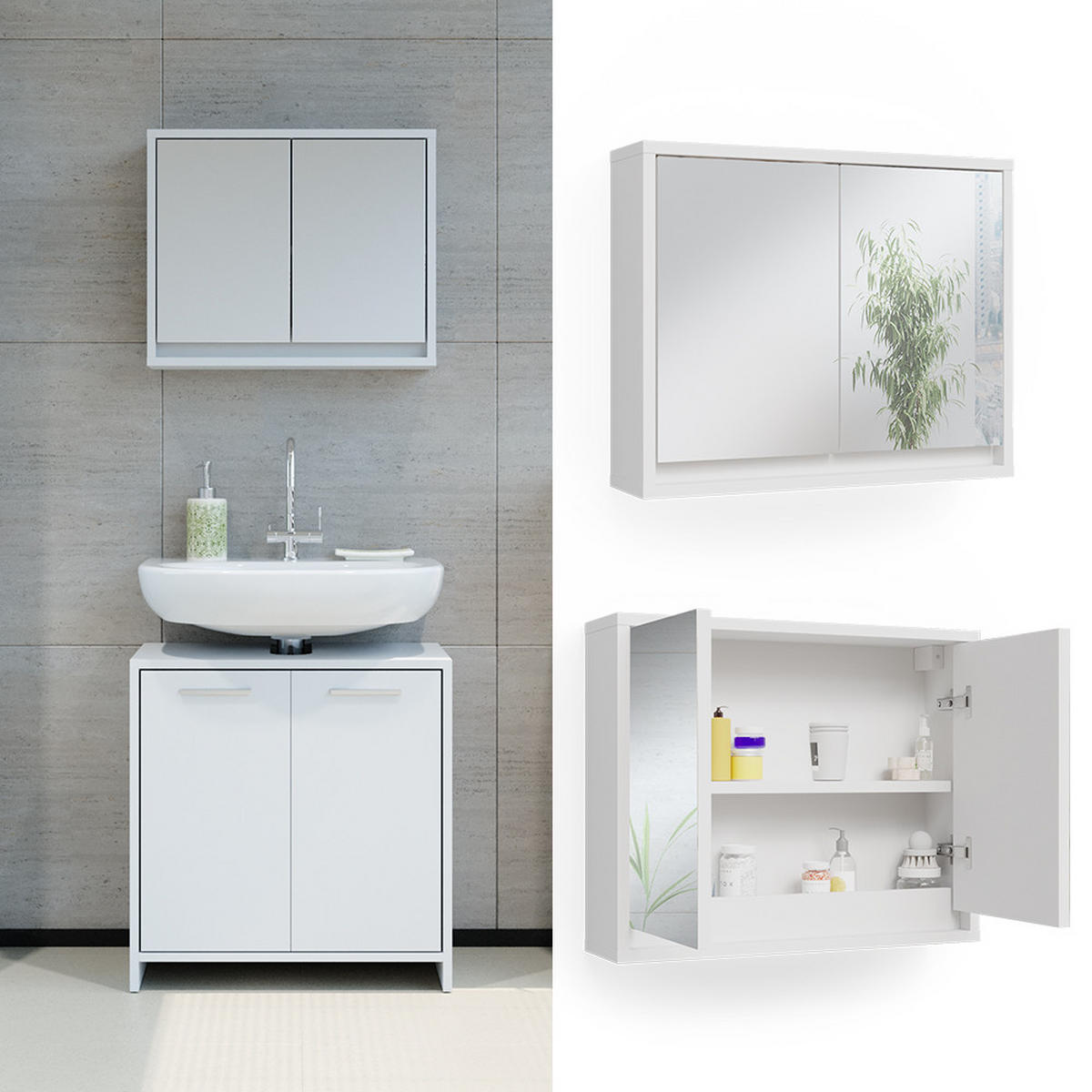 BADSPIEGELSCHRANK Mila Weiß 55 x 45 cm - Weiß, Holzwerkstoff (55/45/14cm) - Vicco