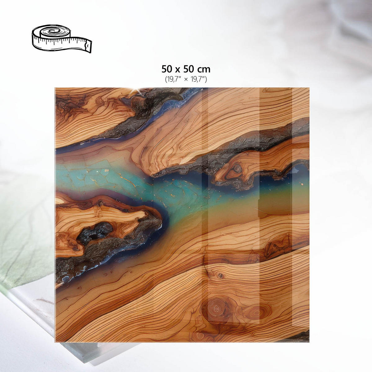 TISCHPLATTE 50x50 cm – Holzwellen - Braun, Glas (50/50/0.4cm) - Wallfluent