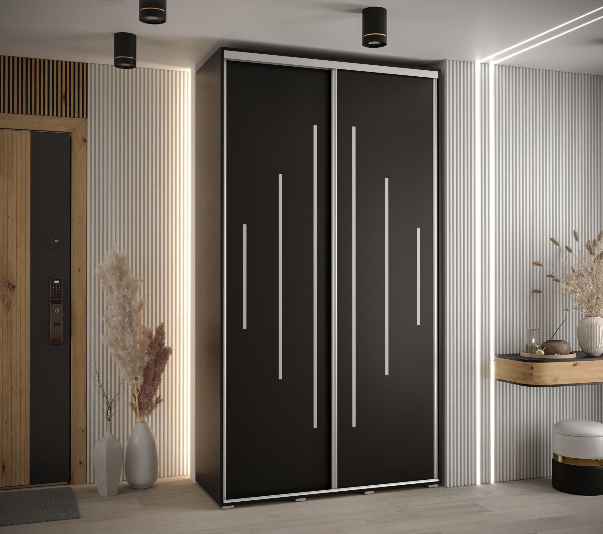 SCHWEBETÜRENSCHRANK 235,2/130/60 2-türig - Silberfarben/Schwarz, Holz/Metall (130/235/60cm) - Abiks Möbel