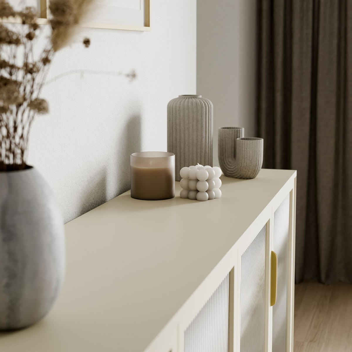 KOMMODE LINEA mit Glasfronten und LED-Beleuchtung Kaschmir - Kaschmir, Holzwerkstoff (181/83/39cm) - Lookway
