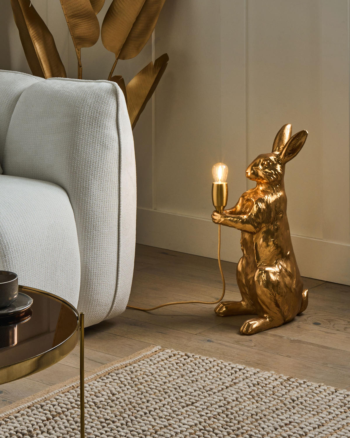 TISCHLAMPE Hase Gold Bugs - Messingfarben/Goldfarben, Kunststoff (26/23/53cm) - Beliani