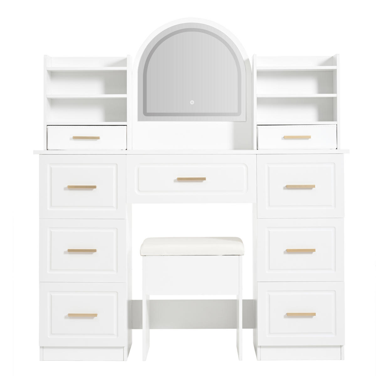 SCHMINKTISCH Weiß mit LED-Spiegel, 9 Schubladen, moderner Frisiertisch für Schlafzimmer/Wohnzimmer, 120x40x135 cm - Weiß, Holz (40/135/120cm) - Ej. Life