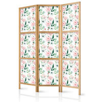 PARAVENT Japanischer 3-tlg 135x172 cm Blumen Und Bl tter - Multicolor, Holz/Textil (135/172/3cm) - Muralo