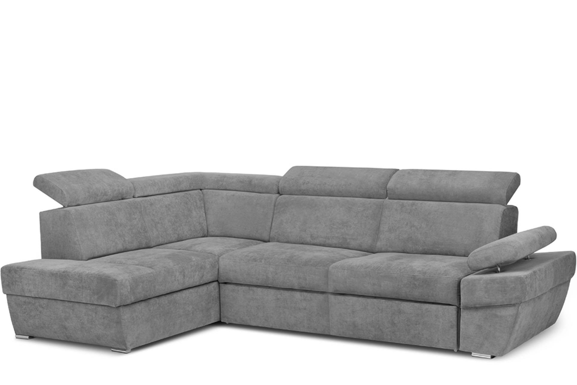 ECKSOFA RATLO links mit Schlaffunktion und Bettkasten, dunkelgrau - Platinfarben/Silberfarben, Textil (270/190cm) - KONSIMO®