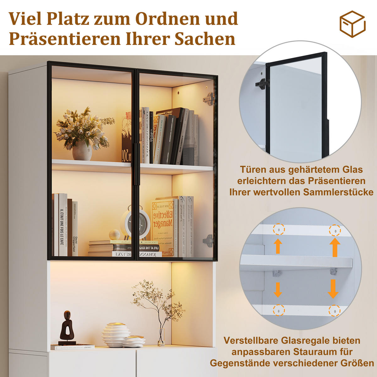 VITRINE Weiß 80/30/200 cm - Weiß, Holzwerkstoff (80/200/30cm) - PANGIVO