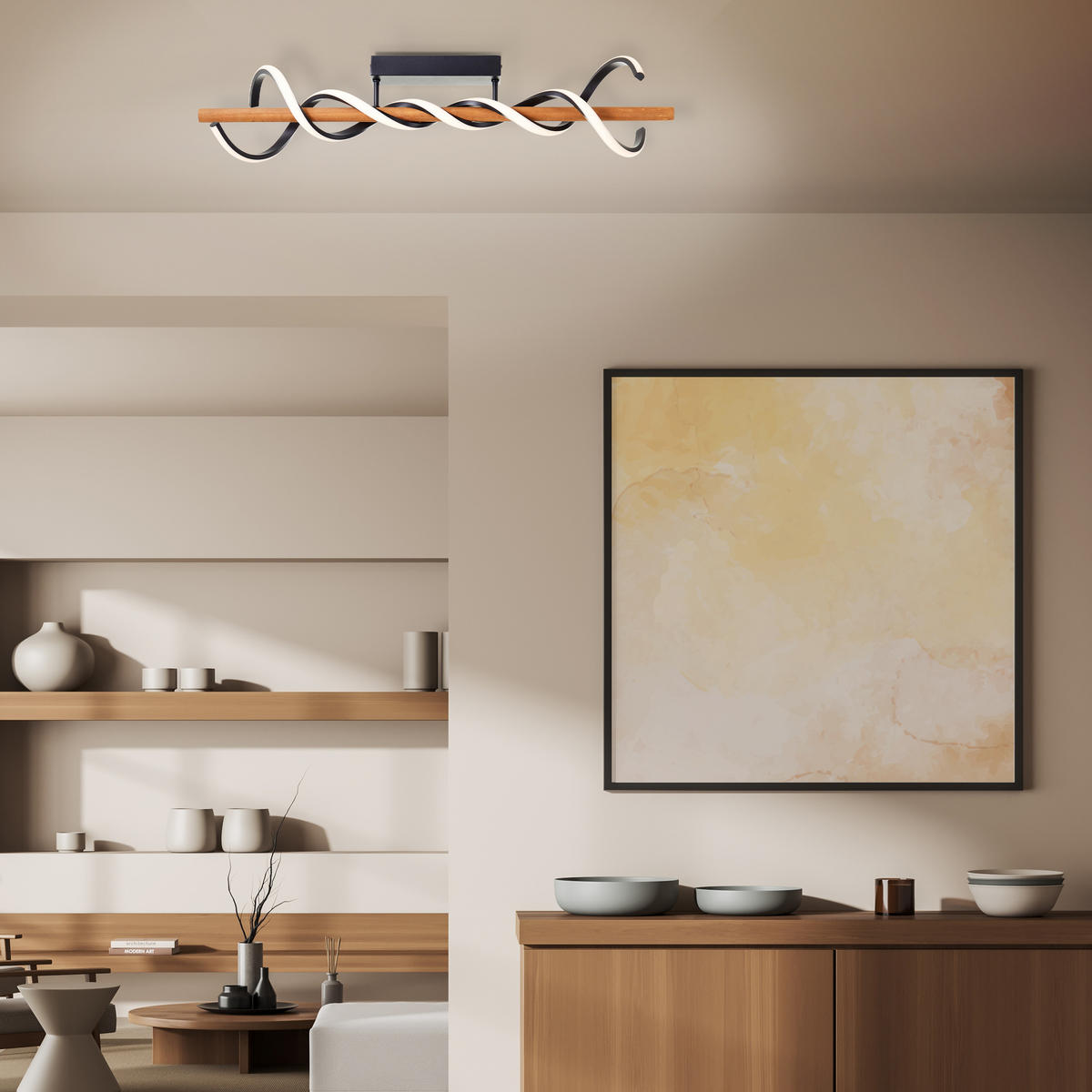 DECKENLEUCHTE Amalia G99350/76 - Schwarz, Holz (18/80/20.5cm) - Brilliant