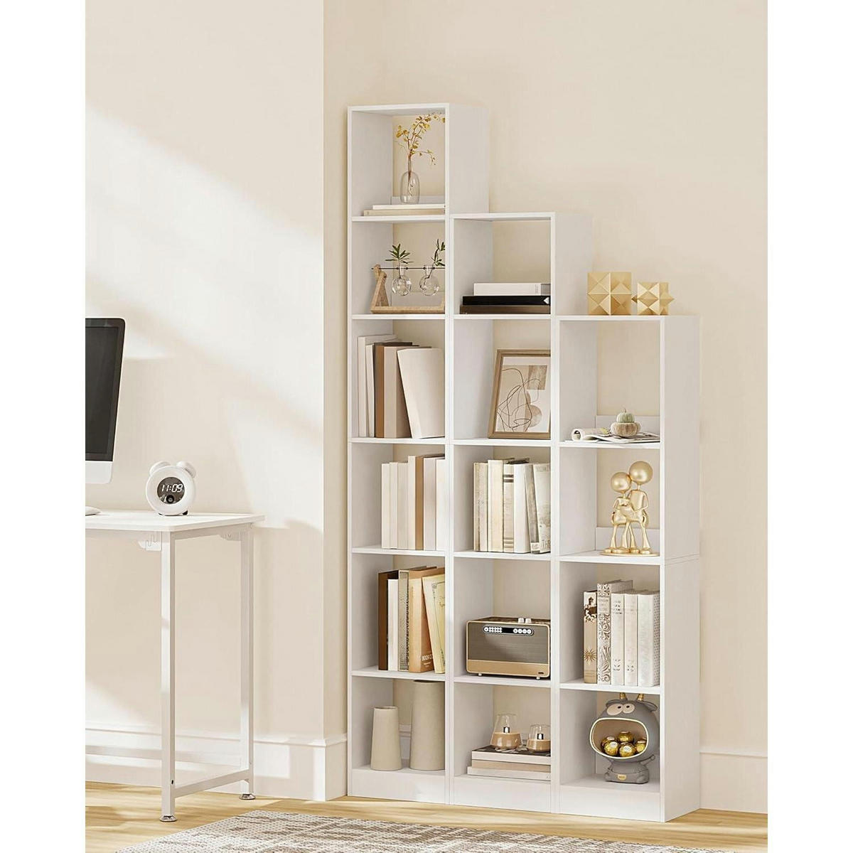 BÜCHERREGAL 6-stöckig Weiß 24 x 30 x 183 cm - Weiß, Holzwerkstoff (30/183/24cm)