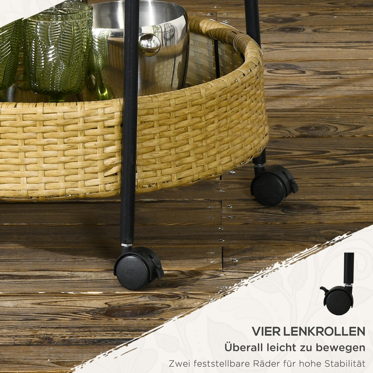SERVIERWAGEN 50/50/66 cm mit 2 Ebenen und Rollen in Gelb - Gelb, Naturmaterialen (50/66/50cm) - BEAOK