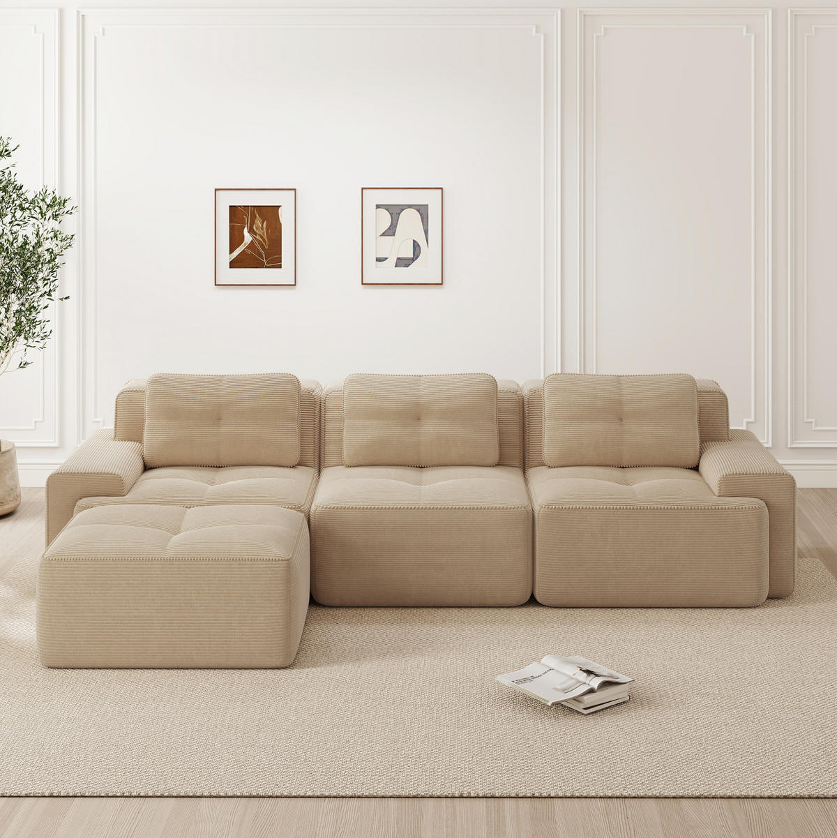 SOFA modular ohne Montage Cord Beige - Beige, Kunststoff (177/293cm) - Meubliv